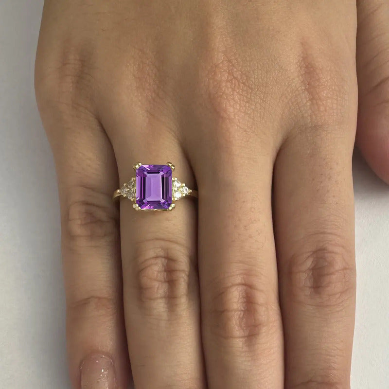 Anel Vintage Clássico Prata 925 Dourada Ouro 18k Ametista