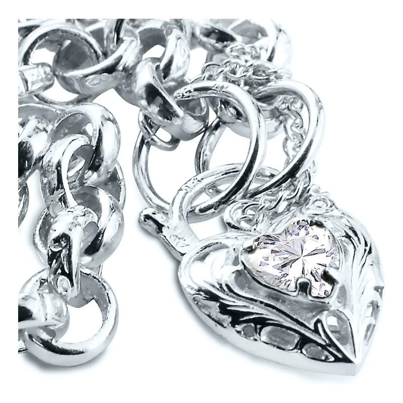 Pulseira Prata 925 Elo Portugues Pedras - Modelo Exclusivo