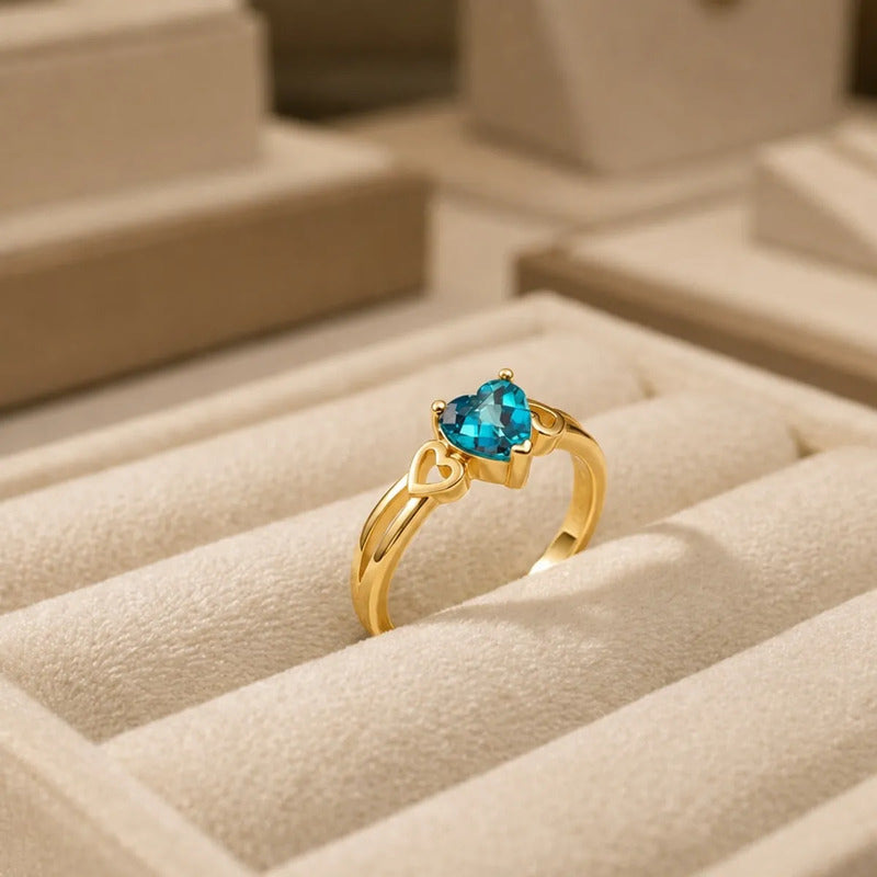 Anel Eterno Coração Pura Prata 925 Dourada Ouro 18k Topázio