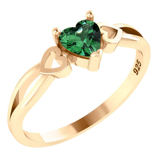 Anel Eterno Coração Pura Prata 925 Dourada Ouro18k Esmeralda