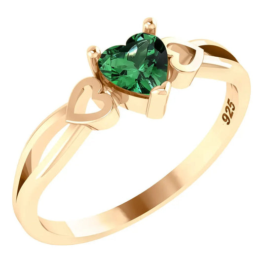 Anel Eterno Coração Pura Prata 925 Dourada Ouro18k Esmeralda