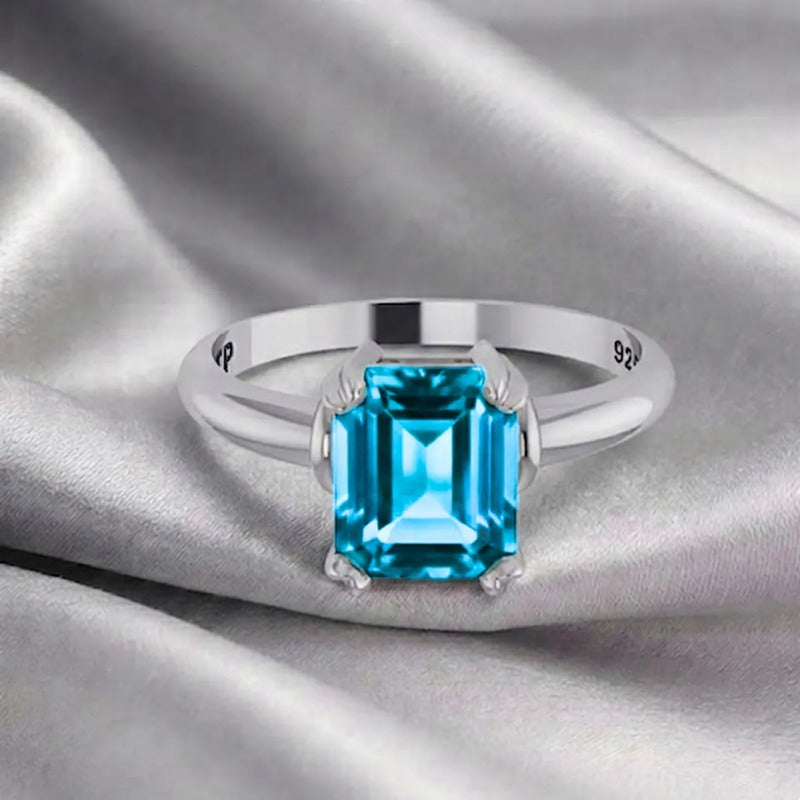 Anel Vintage Topázio Azul Prata 925 - Feminino