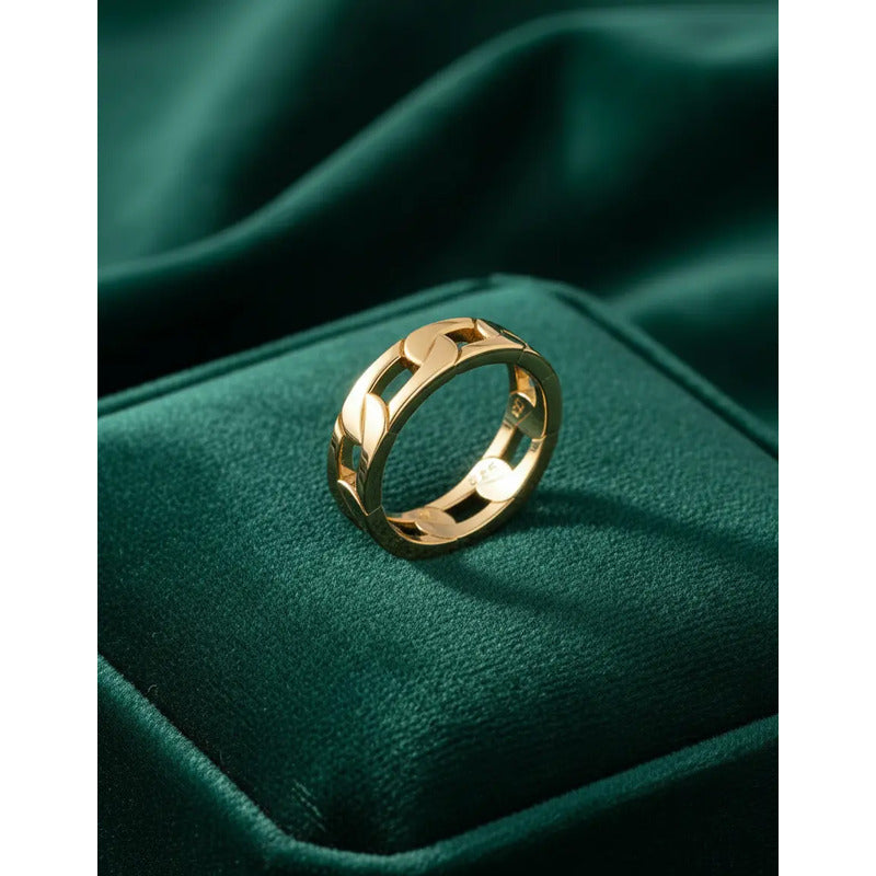 Anel Elos De Corrente Grumet Prata 925 Dourada Ouro 18k