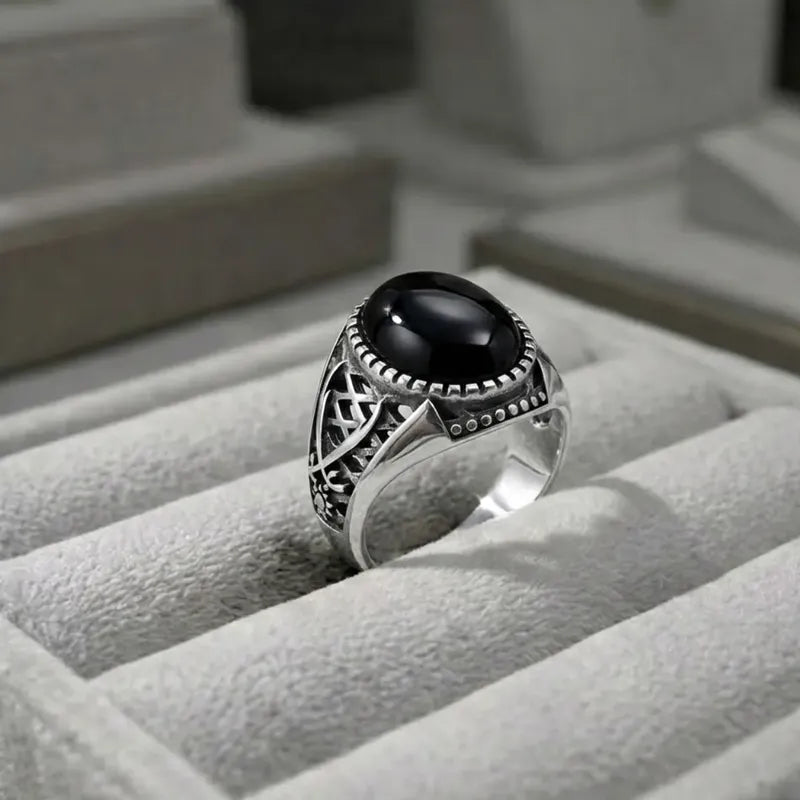 Anel Masculino De Prata 925 Oval Black Onix - Exclusivo