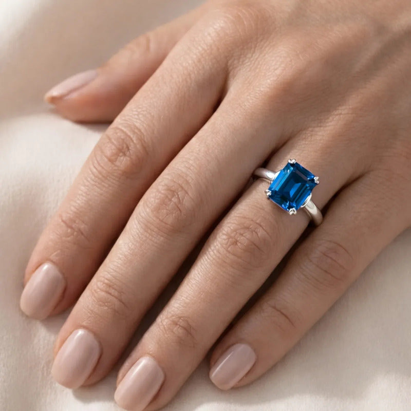 Anel Safira Zirconia De Pura Prata 925 Vintage - Exclusivo