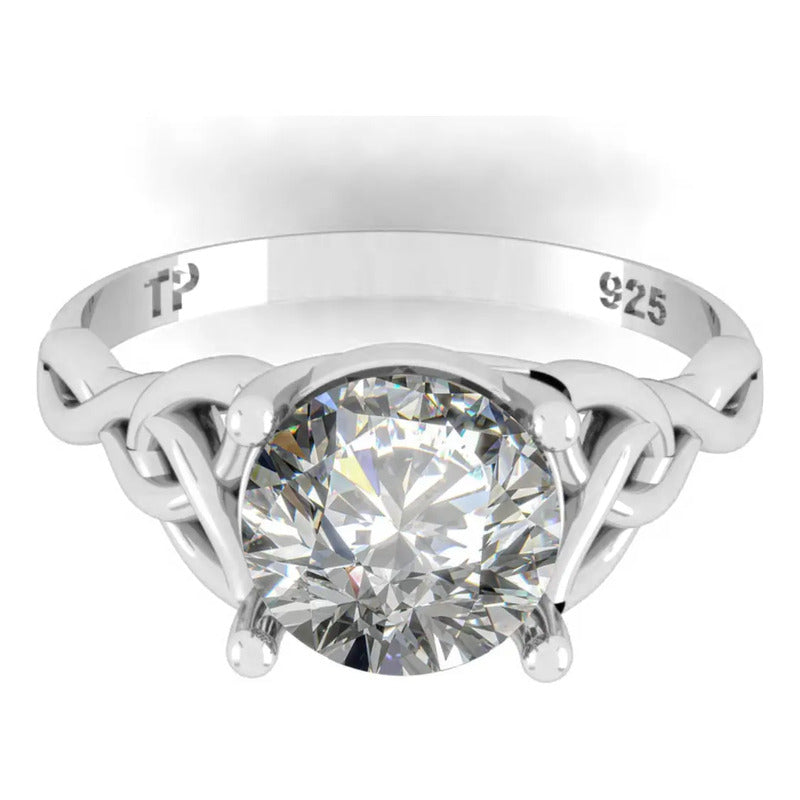 Anel Prata 925 Celta Knot Trinity Zircônia - Feminino