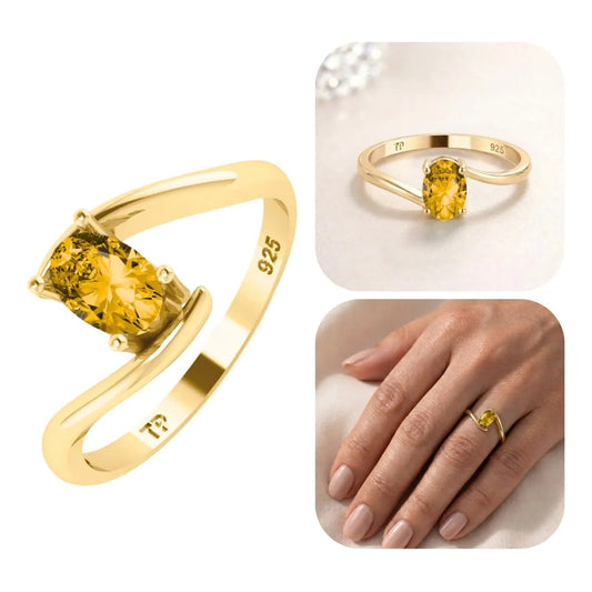 Anel Prata 925 Dourado 18k Solitário Miami Citrino Exclusivo