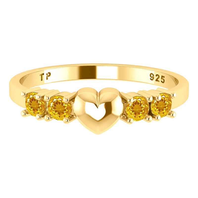 Anel Coração Sólido Prata 925 Dourada Ouro 18k - Citrino Tamanho 22 Dourado