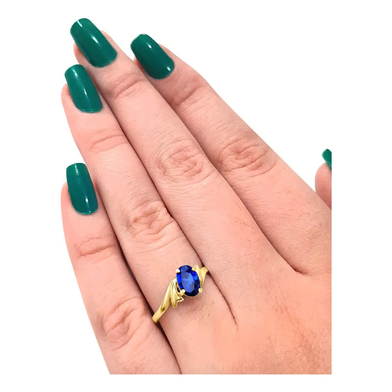 Anel Wings Prata 925 Dourada Ouro 18k - Safira Oval