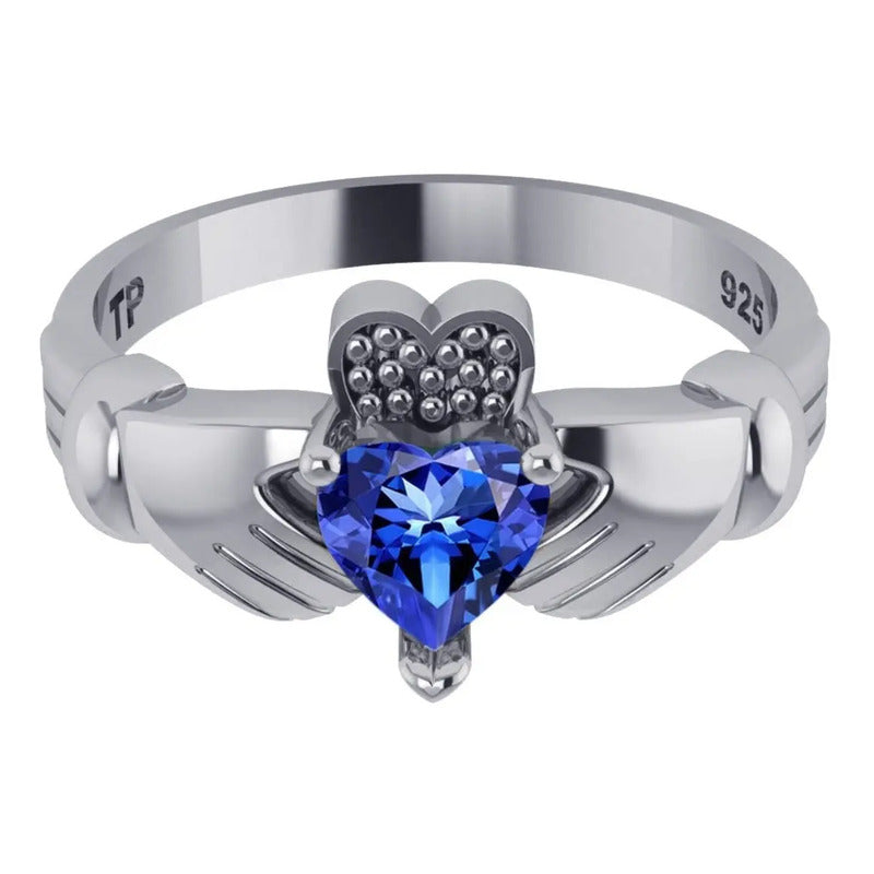 Anel De Prata 925 Claddagh Safira - Exclusivo