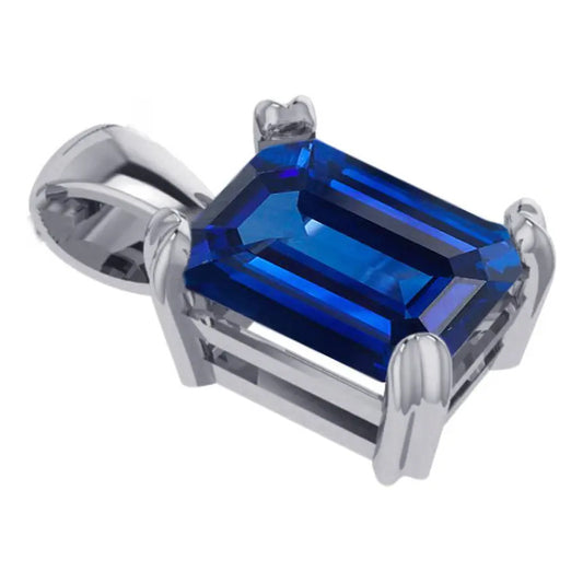 Pingente Prata 925 Retangular Safira Azul Unissex- Exclusivo Azul-escuro