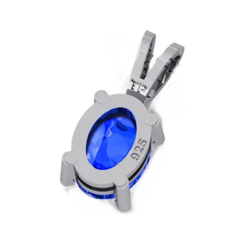 Pingente Prata 925 Oval Safira Azul 6x8mm - Exclusivo Azul-escuro