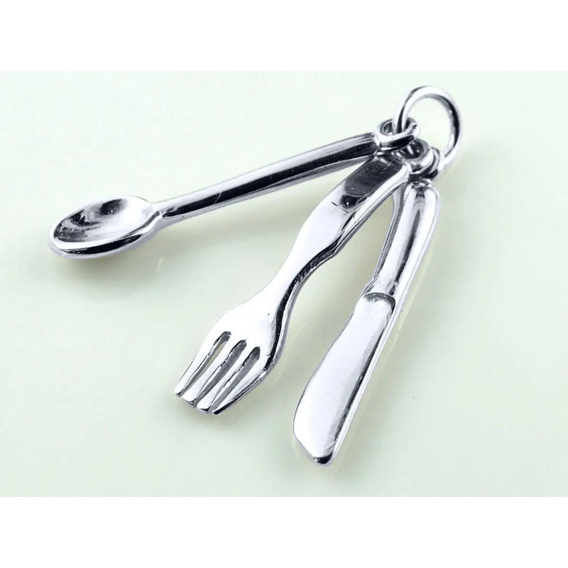 Pingente Prata 925 Culinária Garfo Colher Faca Exclusivo Prata