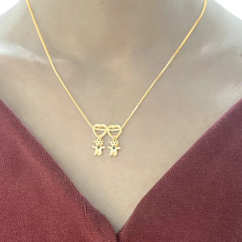 Colar Canga 2 Meninos Com Safiras Prata 925 Dourada Ouro 18k Dourado