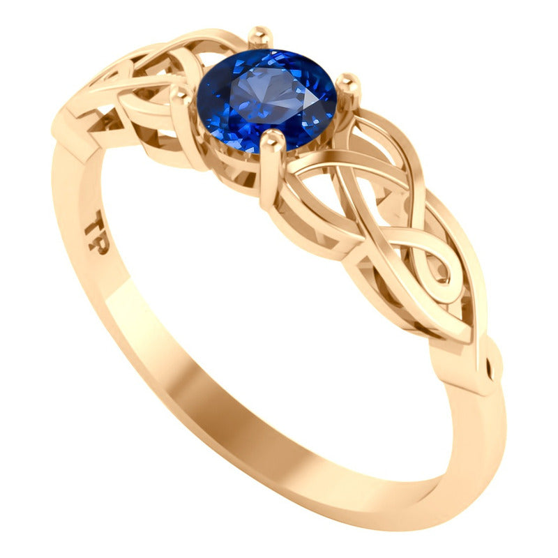 Anel Solitário Celta Knot Prata 925 Dourada 18k - Safira