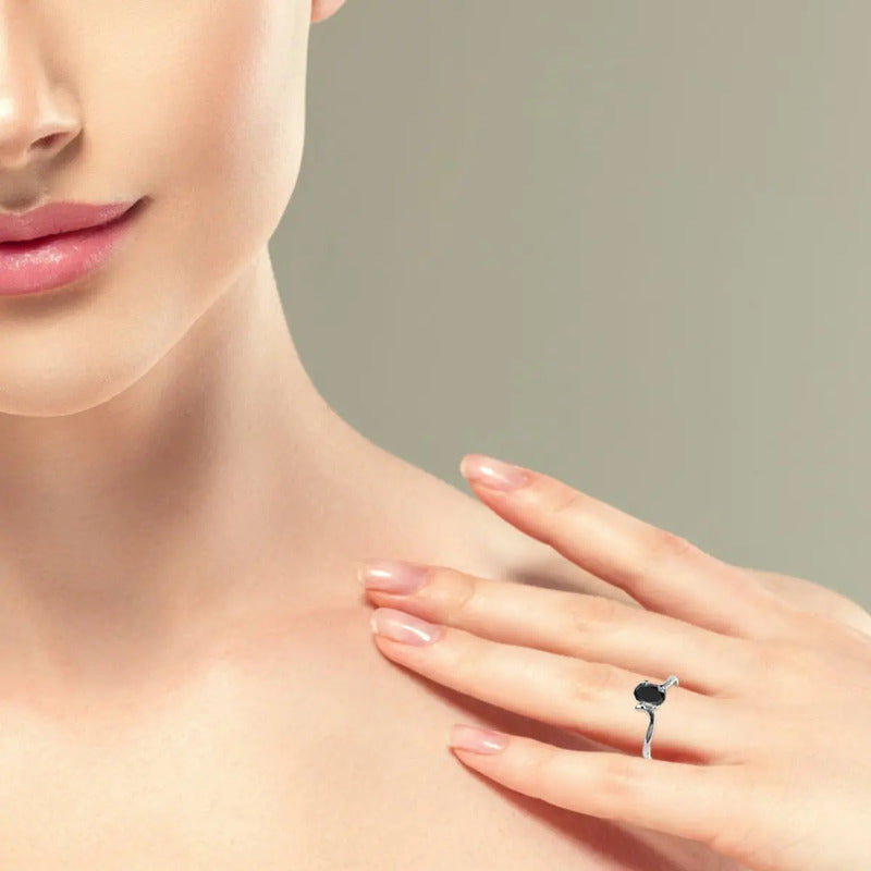Anel Black Onix Natural Pura Prata 925 Solitário - Feminino