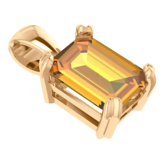 Pingente Retangular Prata 925 Dourada18k - Citrino Amarelo