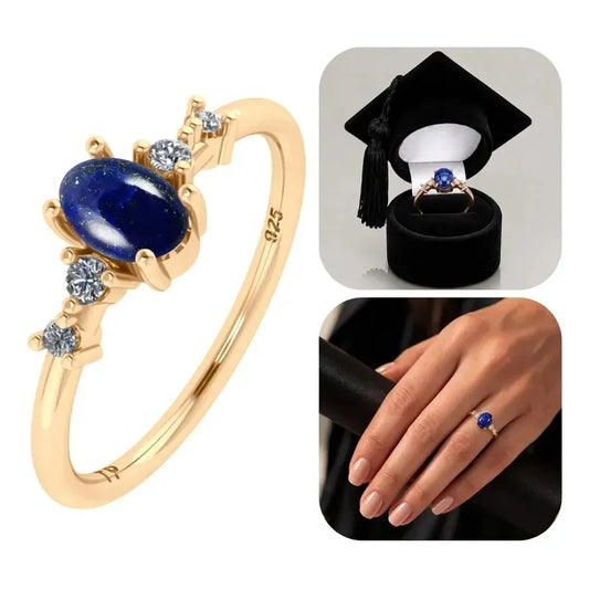 Anel Formatura Feminino Prata 925 Dourada 18k + Capelo Lapis Lazuli 22-23