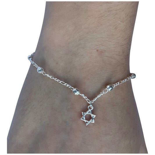 Pulseira Prata 925 Bolinha 3mm - Pingente Estrela De David