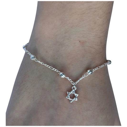 Pulseira Prata 925 Bolinha 3mm - Pingente Estrela De David 18 Cm