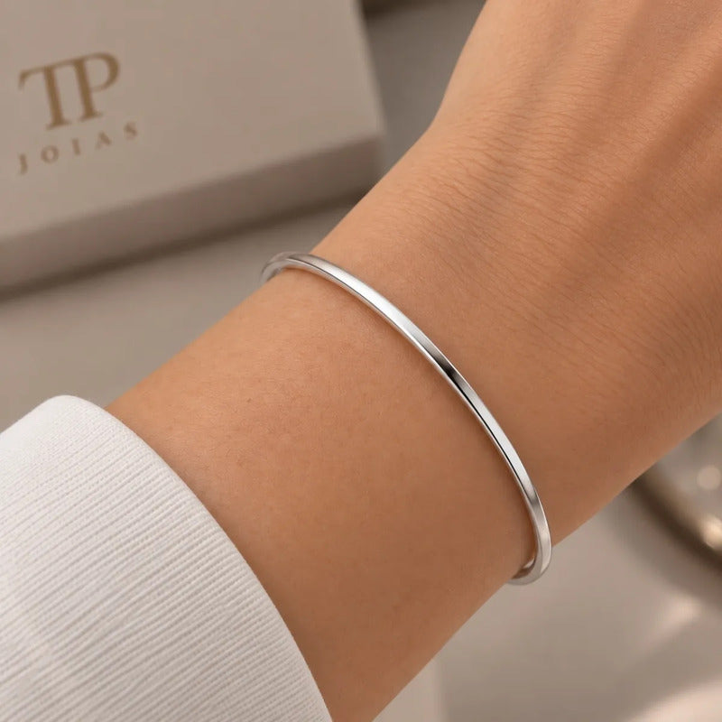 Pulseira Bracelete Liso Prata 925 Maciço 7 Cm