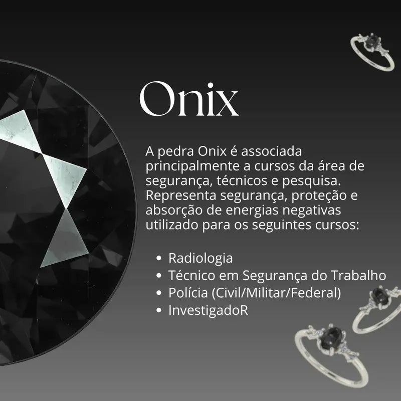Anel Formatura Feminino Prata 925 + Caixinha Capelo Onix 26
