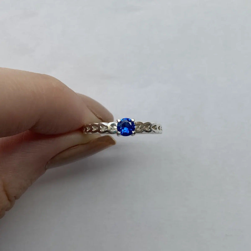 Anel Luxo Prata 925 Corações Safira - Exclusivo