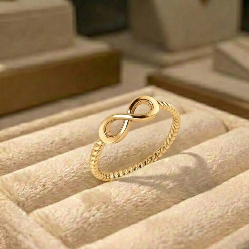 Anel Infinito Prata 925 Dourada  Ouro 18k - Certificado