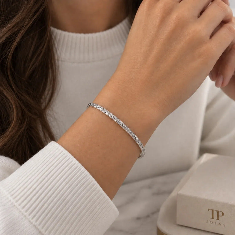 Pulseira Bracelete Arabesco Prata 925 Ou Banhada A Ouro 18k Prata 925 6.5 Cm