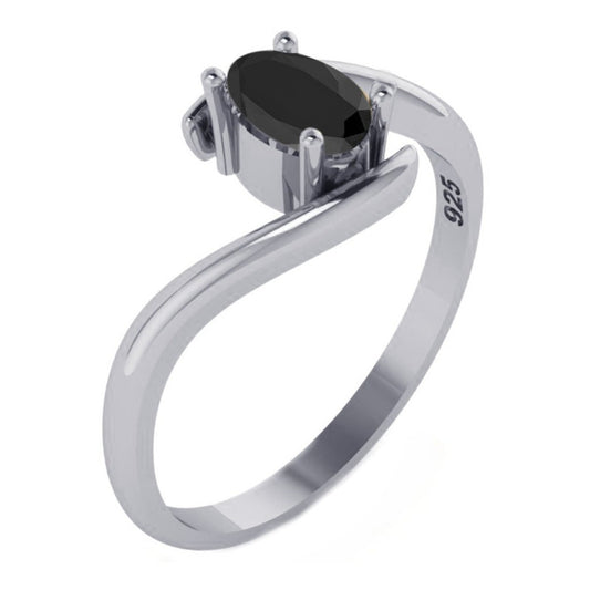 Anel Prata 925 Solitário Miami Black Onix Natural- Exclusivo
