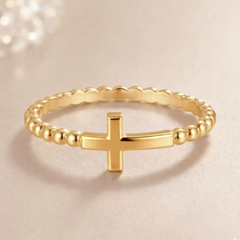 Anel Cruz De Prata 925 Dourada 18k - Melhor Valor