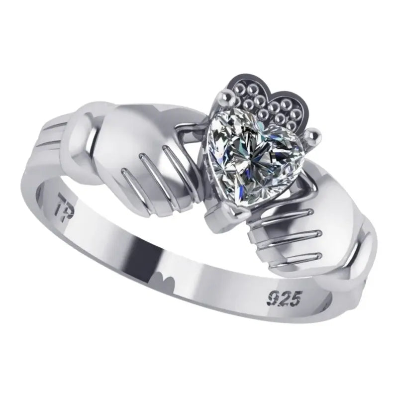 Anel De Prata 925 Claddagh Zirconia - Exclusivo