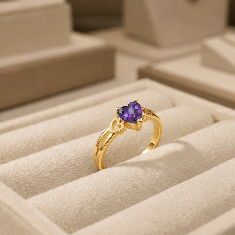 Anel Eterno Coração Prata 925 Dourada Ouro18k Esmeralda