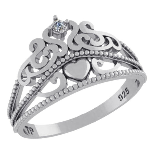 Anel Prata 925 Tiara Princesa Com Zircônia - Tudo Prata