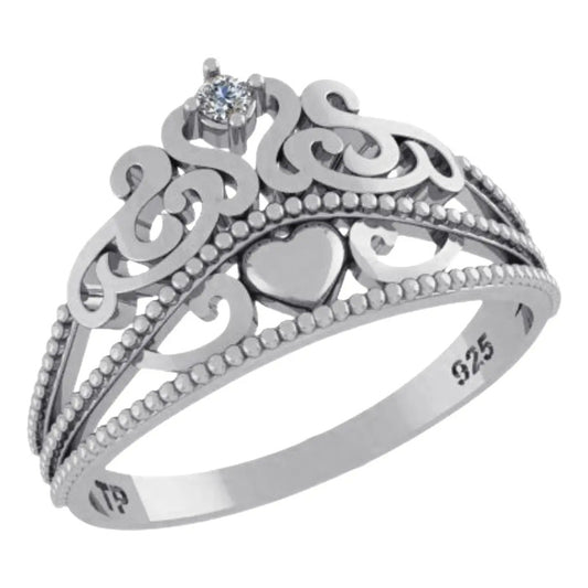 Anel Prata 925 Tiara Princesa Com Zircônia - Tudo Prata