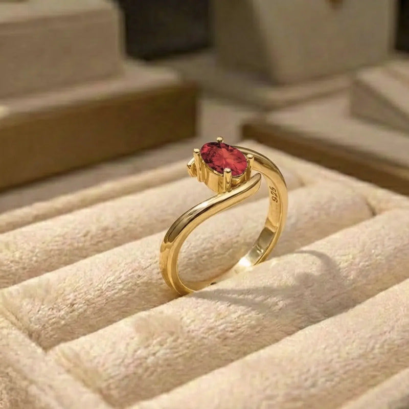 Anel Solitário Miami Prata 925 Banhado Ouro 18k Rubi