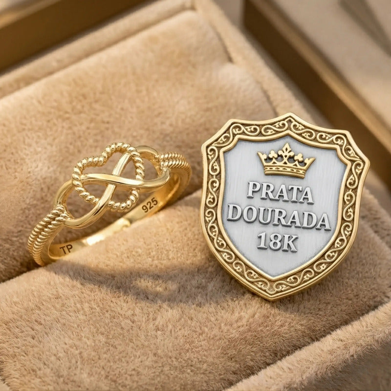 Anel Infinito Amor Prata 925 Dourada Ouro 18k - Feminino