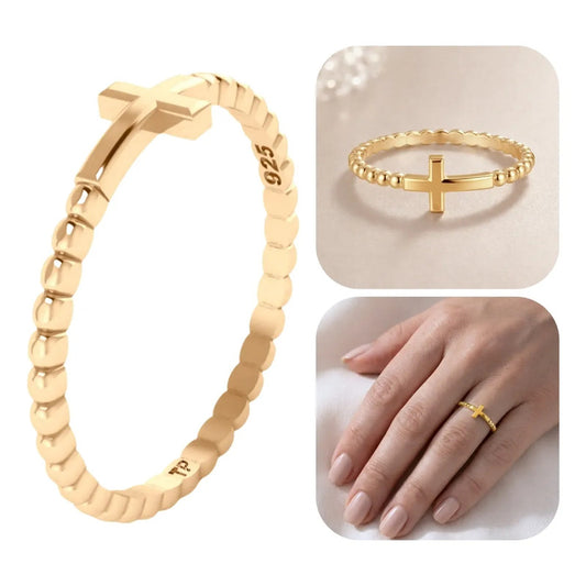 Anel Cruz De Prata 925 Dourada 18k - Melhor Valor