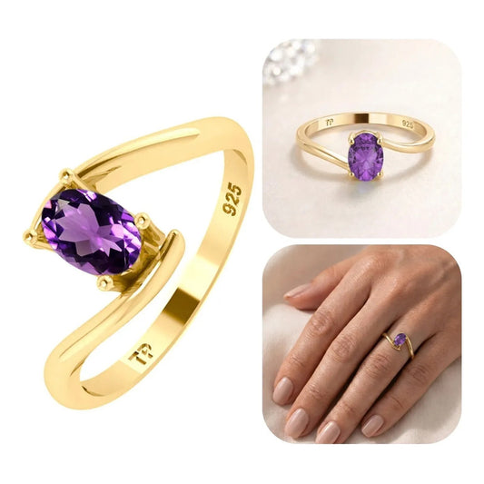 Anel Miami Prata 925 Dourada Ouro 18k- Ametista