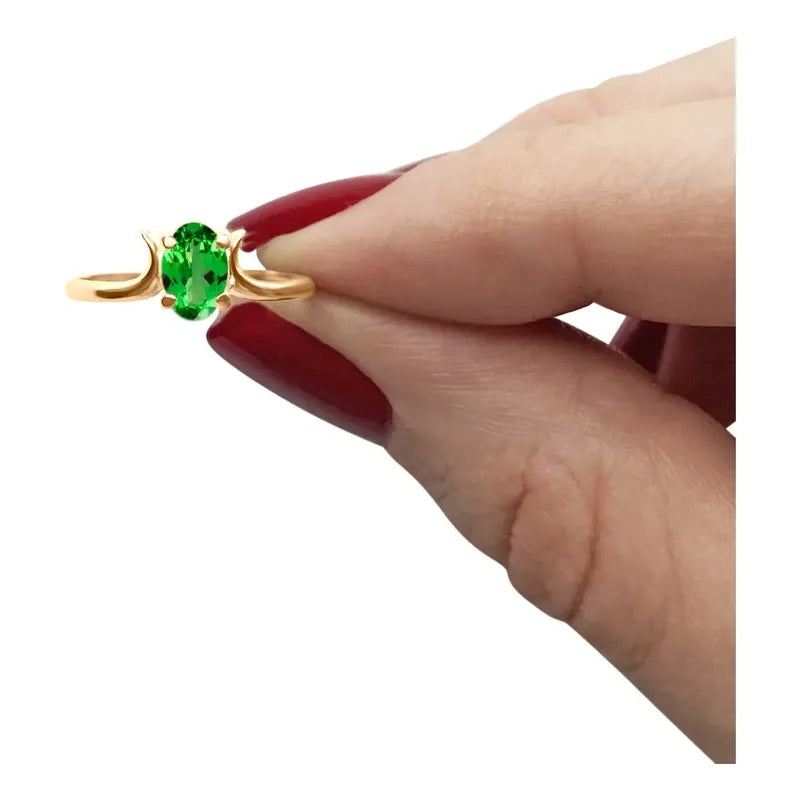 Anel Roma Solitário Prata 925 Dourada Ouro 18k - Esmeralda