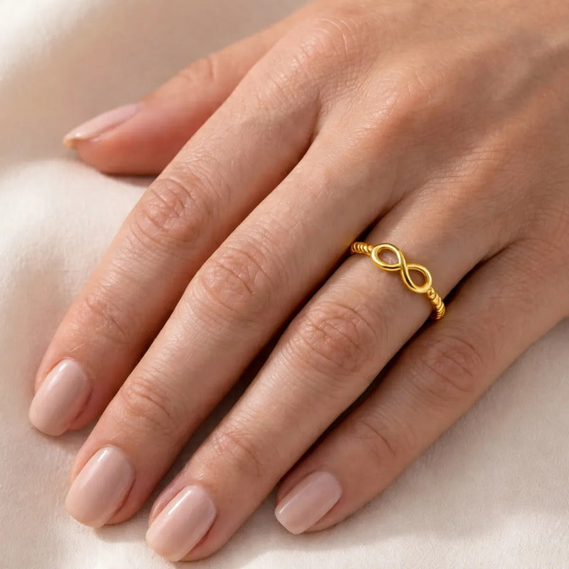 Anel Infinito Prata 925 Dourada Ouro 18k - Certificado