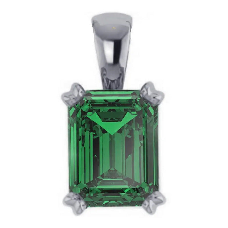 Pingente Prata 925 Retangular Esmeralda Unissex - Exclusivo Verde