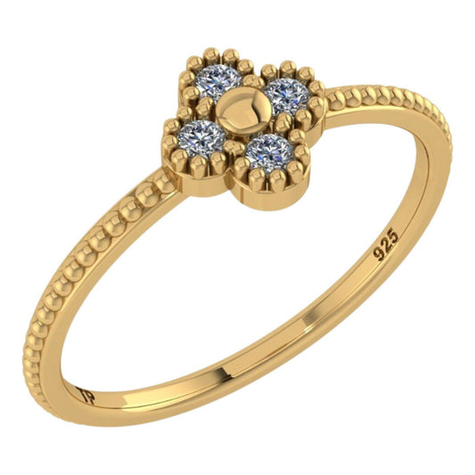 Anel Prata 925 Dourada 18k Flor Com 4 Zircônias - Exclusivo