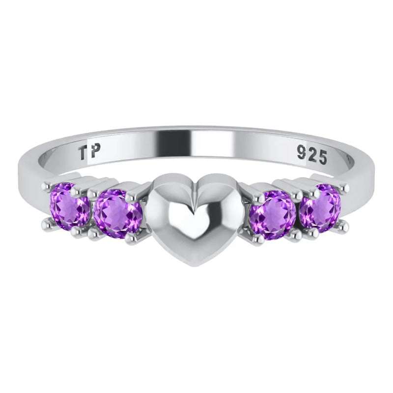 Anel Prata 925 Coração - Beleza Radiante Roxo