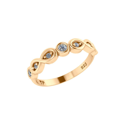 Anel Meia Aliança Infinito Zircônias - Prata 925 Dourada 18k