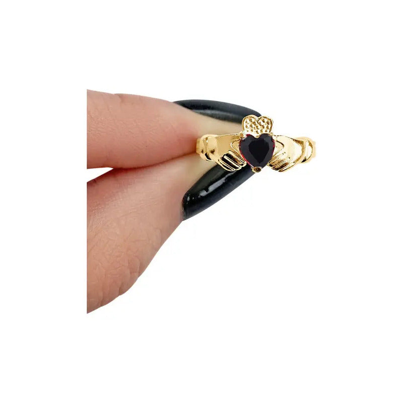 Anel Claddagh Irlandês Prata 925 Dourada 18k - Black Ônix