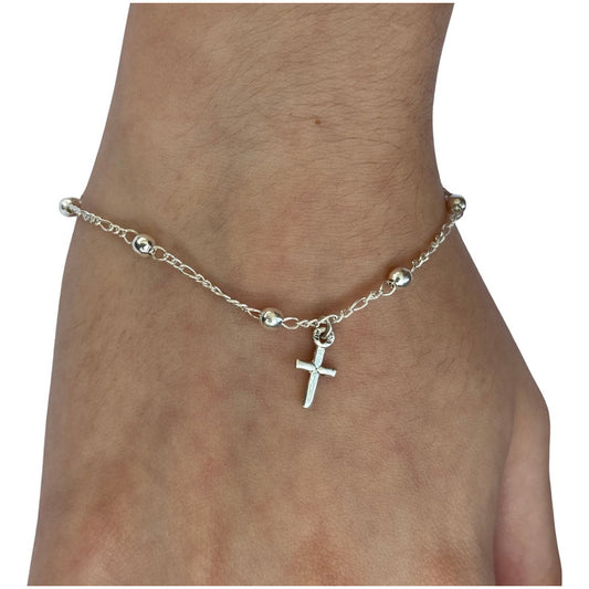 Pulseira Prata 925 Bolinha 3mm - Pingente Cruz