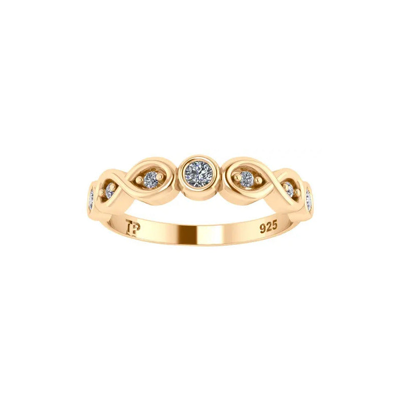 Anel Meia Aliança Infinito Zircônias - Prata 925 Dourada 18k