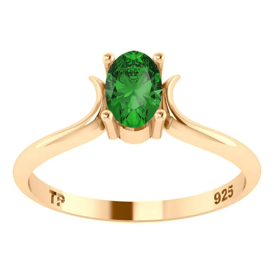 Anel Roma Solitário Prata 925 Dourada Ouro 18k - Esmeralda