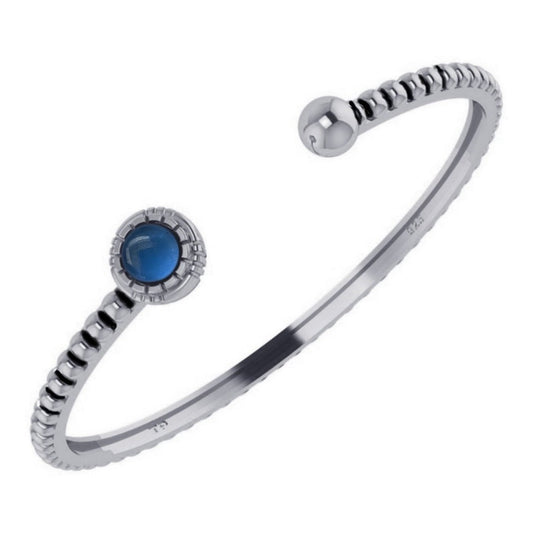 Pulseira Bracelete Topázio Azul Rígido Prata 925 - Unissex